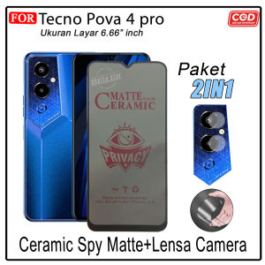 PAKET 2IN1 Tempered Glass Ceramic Privacy Matte Tecno Pova 4 Pro Pova 4 Pova 3 Pova 2 Pova Neo 2 Anti Spy Full Cover