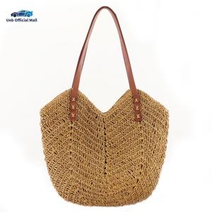 Ueb Official Mall ✪ Classical Beach Vacation Travel Tote Fashion Women Straw Handbag Hand Woven Shoulder Bag Travel Beach