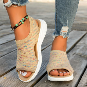 [Free Shipping] Open-Toe In-Stock Thick-Soled Autumn Fish-Head Casual Slip-On Fashion Sandals Low-Heeled WomenS Shoes Large Size Sporty