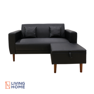 (ผ่อน 0%) Livinghome FurnitureMall โซฟา L-Shape 2 ทีนั่ง ขาไม้ พร้อมสตูลเก็บของ แถมฟรี! หมอนอิง รุ่น SNOW-M เลือกได้ 2 เเบบ ผ้าและหนัง