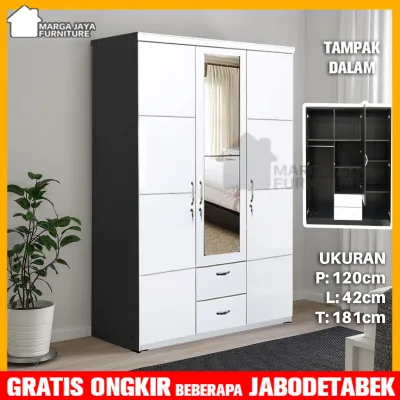 Lemari Pakaian 3 Pintu Minimalis Putih Modern Termurah Murah Kamar Baju Laci Terlaris