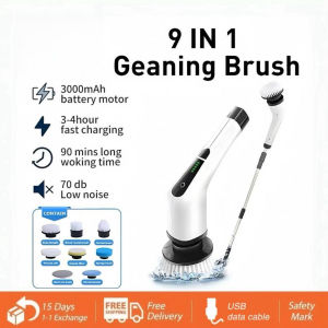 9 in 1 Electric Cleaning Brush Rechargeable Wireless Electric Spin Scrubber Power Brush Shower Bathroom