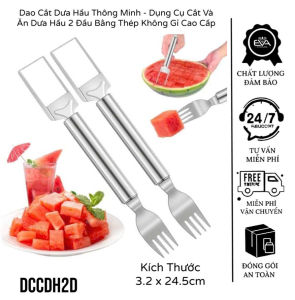 2 DAO CẮT DƯA HẤU INOX – KẸP GẮP TRÁI CÂY THÔNG MINH 2 TRONG 1