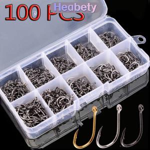 Heabety 100Pcs Móc Câu Cá Đặt Thép Carbon Vòng Tròn Duy Nhất Câu Cá Móc Bay Câu Cá Chép JIP Có Dây Thép Không Gỉ Cá Chép Cá Chép Phụ Kiện