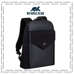 Rivacase Cardiff 8524 Canvas Backpack – Black Anti-Theft Fits 14" Laptop & MacBook Pro 16 Faux Leather Trim