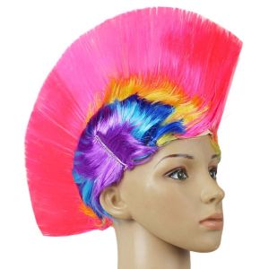 GOXBERK Tự nhiên Vẹt đuôi dài vui nhộn Lông mịn Màu Tóc Giả Punk cầu vồng Sàn nhảy Tóc Giả MOHAWK Tiệc hóa trang