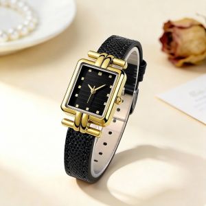 MAYIT Vỏ vuông Đồng hồ đeo tay thạch anh Có thể điều chỉnh. Dây đeo bằng da Đồng hồ đeo tay nữ Sang trọng Đồng hồ nữ phong cách tối giản.