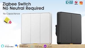 SMATRUL No Neutral Tuya Zigbee Smart EU Wall Light Button Switch 110-250v Single live wire no capacitor required With Timing Voice App  Genie Alexa  Home