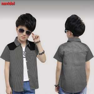 Kemeja Anak Laki-Laki Pendek Salur Polos - Bahan Lengan Pendek Usia 3-12 Tahun