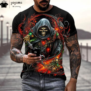 Skull Print Graphic T shirts Gothic Style T shirt Men Horror Theme Mens Clothing Mens Short Sleeve Tee Oversized T-shirt Tops