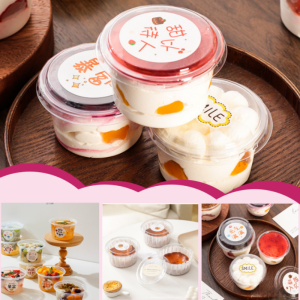 50Pcs Round Cake Box with Lid Transparent Reusable Acrylic Dessert Cups for Mousse Layered Cake Soy Milk and Fruit Container