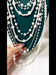 Thanh lịch Multilayer ngọc trai giả chuỗi dài thời trang Vòng Cổ Vòng cổ bản lớn phong cách cổ cho nữ phụ nữ