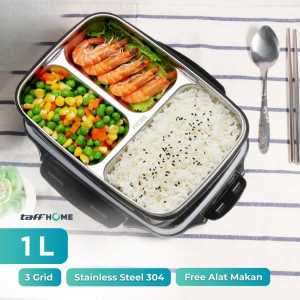 TaffHOME Kotak Makan Lunch Box Stainless Steel 3 Grid 1L - OU1000 MGWH