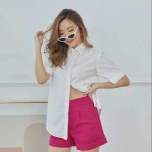 weerin common shirt เสื้อเชิ้ต แขนสั้น ตัวยาว ปลายแขนพับ ผ้านุ่มใส่สบาย ยับยาก รีดง่าย