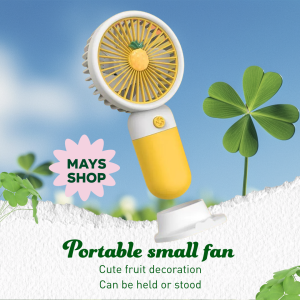 Cute fruit shape childrens student office desktop mini handheld fan USB charging with mobile phone holder base