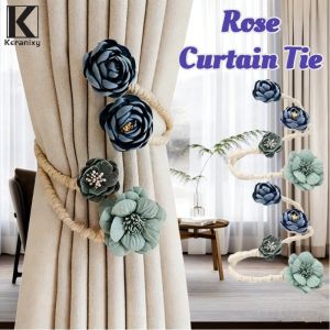 Keranixy Rose Flower Twisted Curtain Tie Straps Handmade DIY-Shaped Decorative Rope for Home Decoration