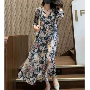 [Basica Moda] 1672 Gaun Dress Maxi Wanita Caprianne Motif Floral Chiffon Import