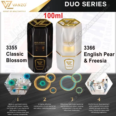 100% ORIGINAL 100ml VANZO DUO SERIES 3355 3366 Classic Blossom English Pear & Freesia Car Perfume Car Air Freshener Pewangi Kereta汽车香水 FOR Interior Car / Home