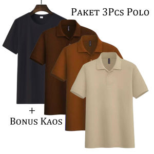 Noveli wear - Paket Hemat 3PCS +Bonus 1PCS Kaos Polos Atasan Kaos Seragam Kerah Pria