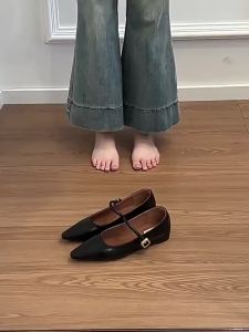 G7 Sheepskin Version ~ Genuine Leather Flat Hidden Wedge Pointed Toe Silver Shallow Mouth Single Shoes for Women French Retro Mary Jane Small Leather Shoes 7/7