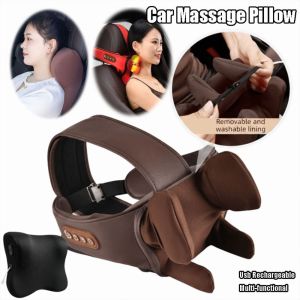 ESTE GARBO Usb Rechargeable Car Neck Massager Pillow Multi-functional Shiatsu Kneading Heated Cervical Massage Tool Car Relaxation Aid Items Electric Car Massage Pillow Long-distance Driving