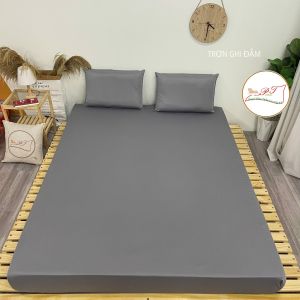 Bộ Ga Chống Thấm Kèm Vỏ Gối Cao Cấp Chính Hãng PT Mềm Mịn Mát không Sột Soạt (Mẫu Trơn Ghi)