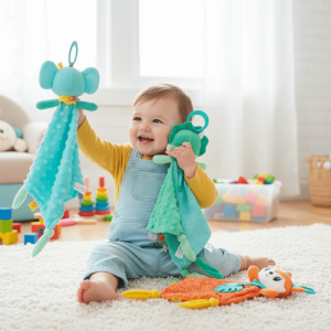 MAOMEI STUDIO Vải nhung mềm mại Chăn an toàn Chuông reo Động vật hoạt hình Chăn êm ái cho bé Quà tặng cho bé Thẻ di động Đồ chơi lục lạc cho bé Trẻ sơ sinh