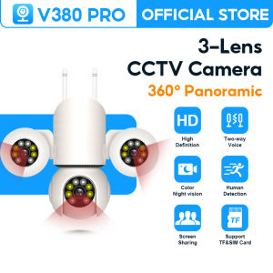 V380 PRO Outdoor WiFi CCTV Camera 15MP Full HD Triple Lens Waterproof IP66 Night Vision Motion Detection Auto Tracking Two Way Audio 360 Pan 90 Tilt Smart Security Camera Remote Monitoring for Home