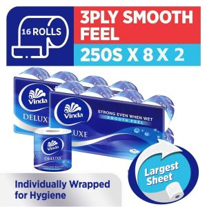 [Bundle of 2/3/6] Vinda Deluxe 3 Ply Smooth Feel Toilet Paper Roll (250sx8 Rolls)