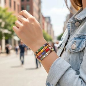 CATEGORY NONSENSE17SE6 Colorful Tila Beads Bracelet Geometric Type Beads Stackable Bracelet Fashion Elastic Bracelet Women