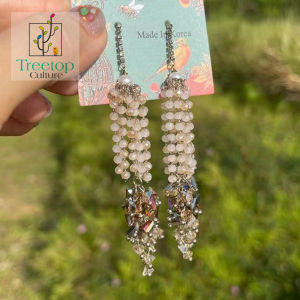 [Treetop Culture] Korean 925 silver long dangle drop stud earring pearl gold plated