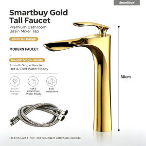Modern Tall Brushed Gold Vessel Sink Faucet Zinc Alloy Single Lever Hot Cold Water Mixer Tap Countertop Bathroom Wash Basin Tap
