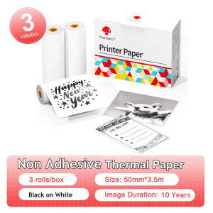 Phomemo กระดาษความร้อนแบบไม่ติดฟิล์ม 53 มม. สำหรับเครื่องพิมพ์ความร้อน T02 M02 M03 M04S M04AS (3 ม้วน)