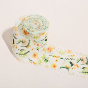 MARINI Printed Flowers Satin Ribbon 1/3 Roll 5m Length Chiffon Ribbon Party DIY Frayed Edges Silk Ribbon Wedding Bouquets