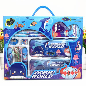 Bafada 9pcs Student Stationery Set Gift Box Cute Cartoon Pattern Pencil Case Sharpener Notebook Eraser Skipping Rope Portable Childrens Learning Supplies For Primary School Students