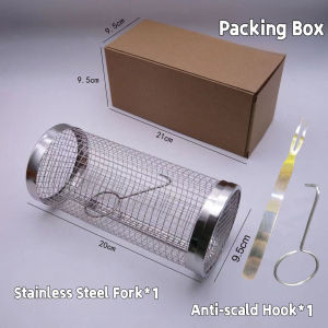 Portable Stainless Steel Rolling Grill Basket Versatile Cylinder BBQ Mesh Rack Outdoor Camping Barbecue Accessory for Fish Vegetables French Fries