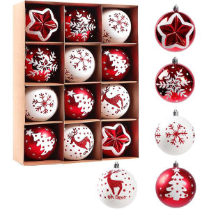 Spot Christmas 6cm electroplated plastic red and white painted Christmas ball set box Christmas tree decoration