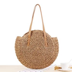Tas bahu bulat sederhana/tas jerami/tas anyaman/tas pantai/tas jerami wanita modis