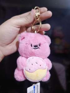 Pink bear plush keychain with ice cream accessory gold clasp Cakie By Gomie