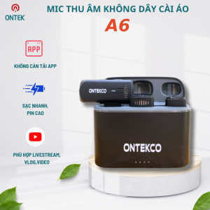 mic thu âm không dây cho điện thoại a6 ontekco 2 mic thu tiện lợi pin lâu sạc nhanh kèm dây sạc chống ồn . lọc âm tốt cho quay video  làm vlog  youtube bảo hành 1 năm
