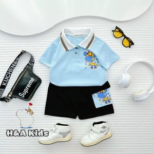 (Bé trai 9-17kg) Bộ thun cotton ngắn tay cổ trụ polo Minkymom