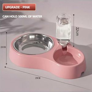 2-in-1 Dog Cat Feeding Bowl with Automatic Waterer Stainless Steel No-Spill Double Bowl Durable Pet Food Water Feeder for Small Pets Home Pet Feeding Supplies