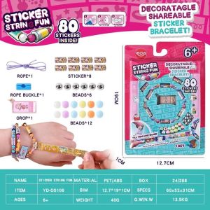 Sticker StringFun Jewelry Making Kit Set with 100+ Stickers and Beads for Kids.