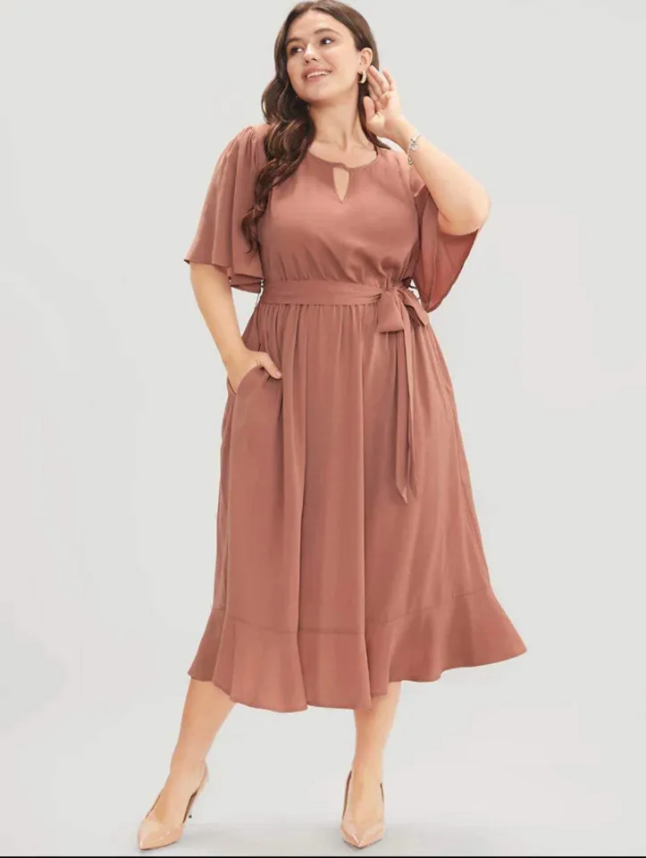 Womens Casual Formal Plus Size Dress Plain A Line Green Blue Pink Korean  Fashion Elegant Short Sleeve Maxi Dresses For Women | Lazada PH