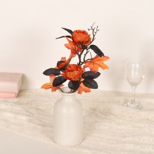 UMBRAULI โทนสีสดใส ดอกไม้จำลองฮาโลวีน สมจริง ตกแต่ง ดอกกุหลาบฮาโลวีน ช่อดอกไม้เทศกาลเก็บเกี่ยว ใบไม้สีดำ ช่อดอกไม้ใบเมเปิ้ล โต๊ะอาหาร