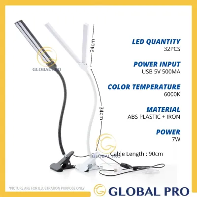Clip On Study Lamp Flexible Gooseneck Book Reading Lamp Bed Lamp Lampu Belajar Adjustable Head Lamp Lampu Tidur LED Clip