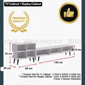 Vedourstyle Modern Design 7 Feet TV cabinet + Display Cabinet/ 7 Kaki Kabinet Tv/210cm Almari TV/ Rak tv kayu/ TV Console