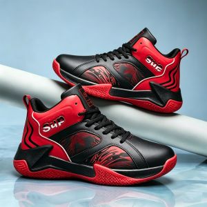 High Top Basketball Shoes for Men Fashion Rubber Sneaker Shoes for Men Leather Waterproof Non-slip Casual Basketball Shoes for Men