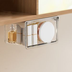 JON09 Plastic Drawer Style Storage Box Self Adhesive Transparent Under Desk Drawer Organizer Multi-Purpose Large Capacity Jewelry Case Bathroom