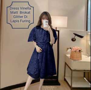 Dress Wanita Midi Terbaru/ Matt Brokat Glitter /Dress Vinella Size L-XL/Dress Natal Wanita